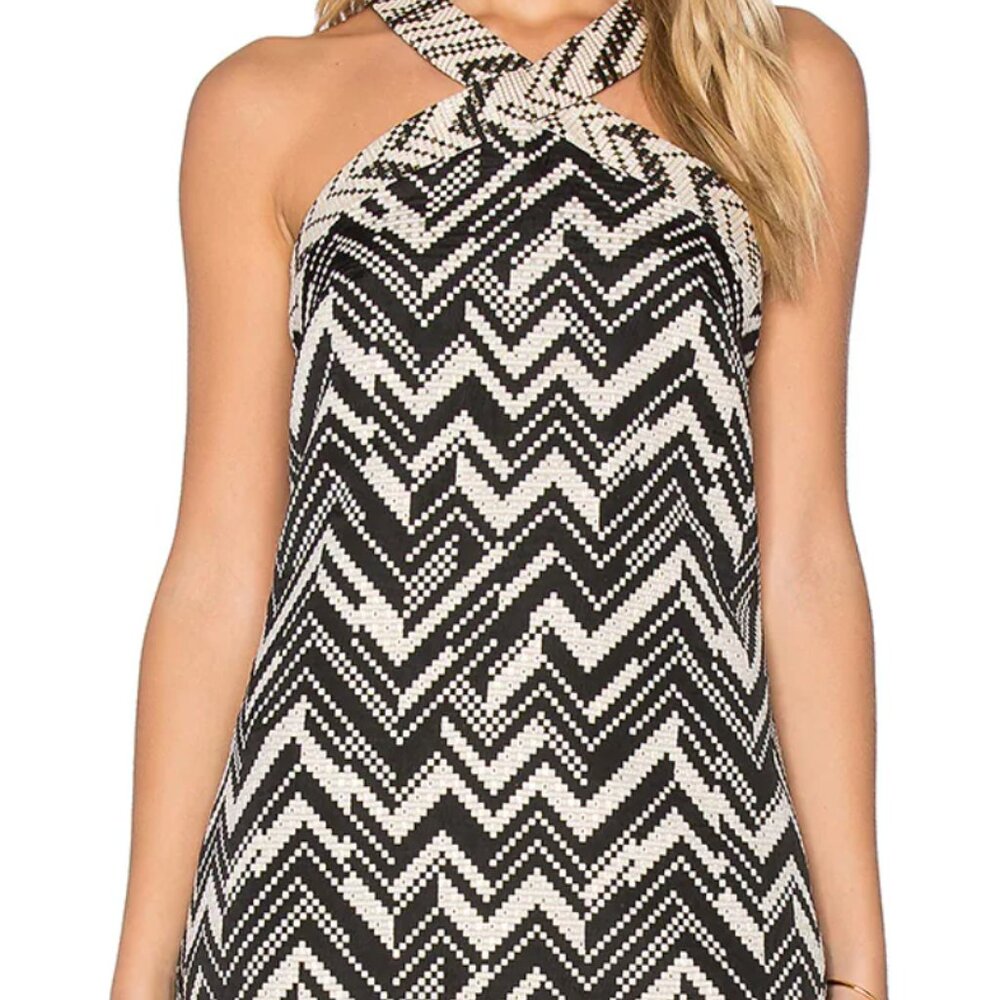 Trina Turk Women's Evening Cocktail Dress Black & Gold Patterned Size 6